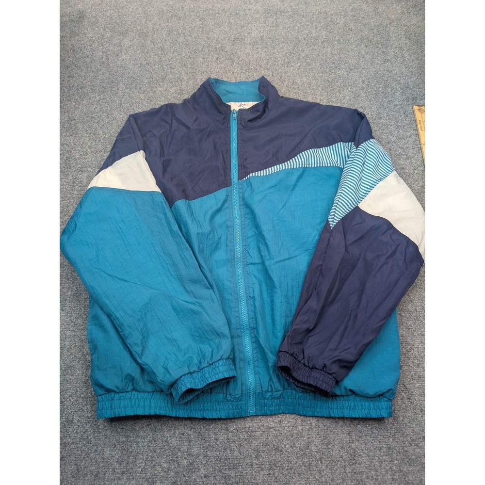 Vintage Avail Sportif Jacket Mens Large Blue Colorblock Windbreaker Lined 90s